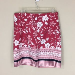 Ann Taylor Loft  Casual Cotton Red and White Floral Skirt Size 8